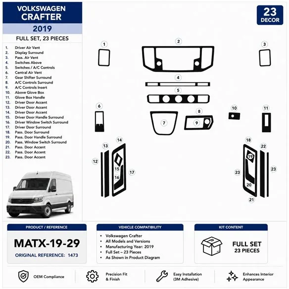 MAN TGE 2019 3D dashboard trim kit, 23 parts