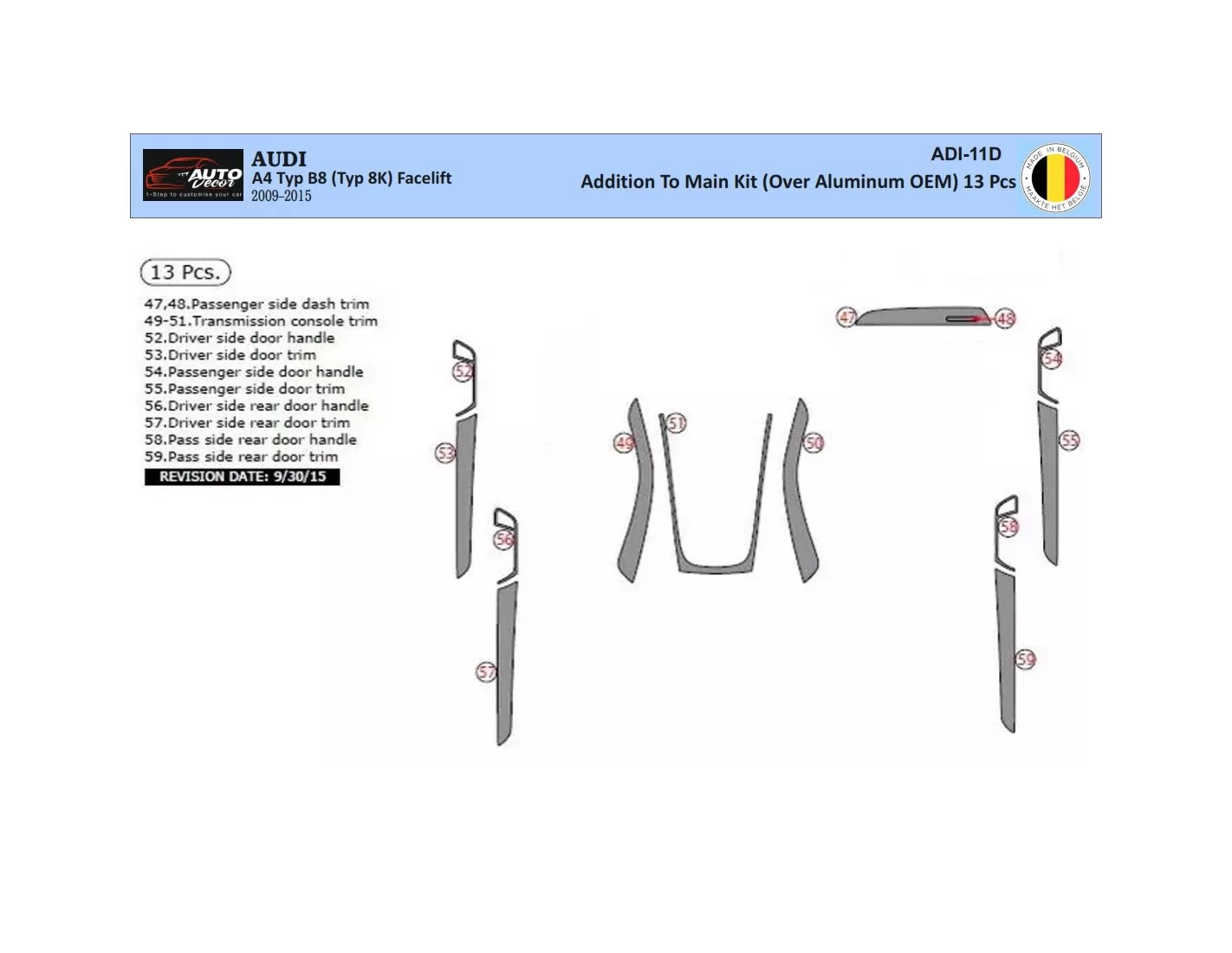 Audi A4 B8 Typ 8K 2009-2015 3D Interior Dashboard Trim Kit Dash Trim Dekor 13-Parts