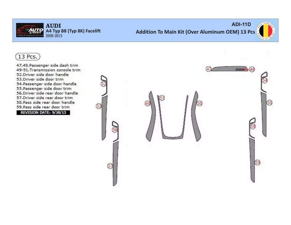 Audi A4 B8 Typ 8K 2009-2015 Kit Rivestimento Cruscotto all'interno del veicolo Cruscotti personalizzati 13-Decori