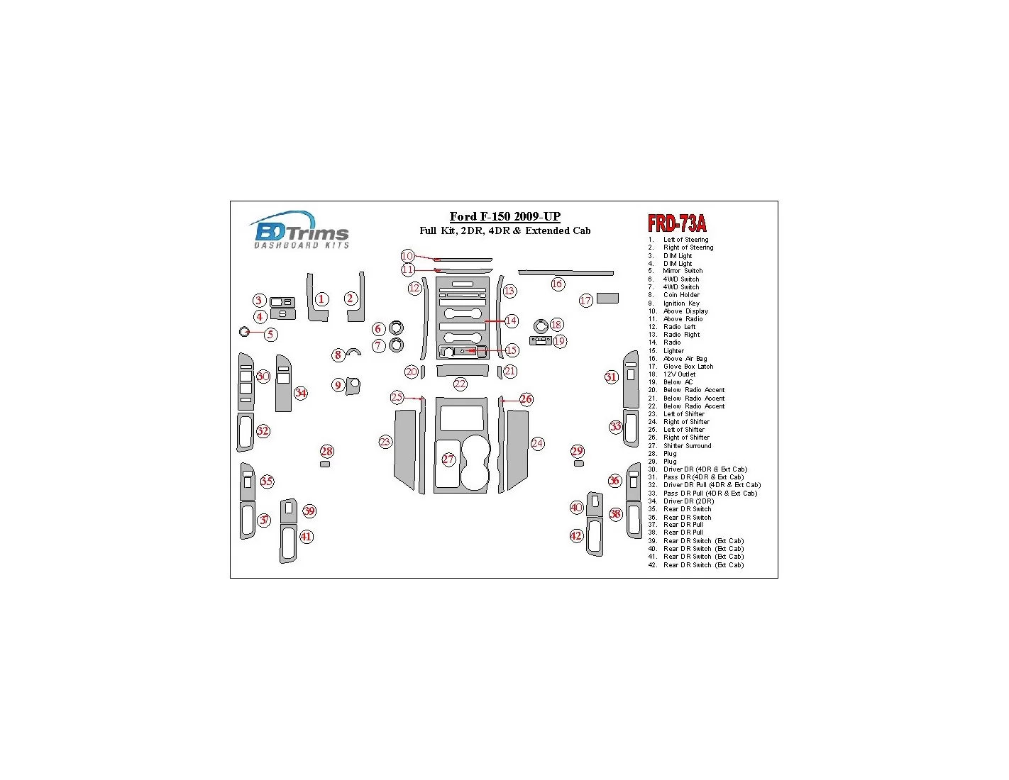 Ford F-150 2009-UP Ensemble Complet fits 2-? and 4-? Des portes versions BD Kit la décoration du tableau de bord - 1 - habillage