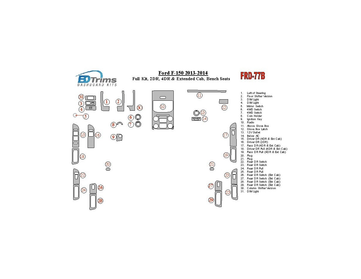 Ford F-150 2013-UP Full Set, Driver Bench Decor de carlinga su interior