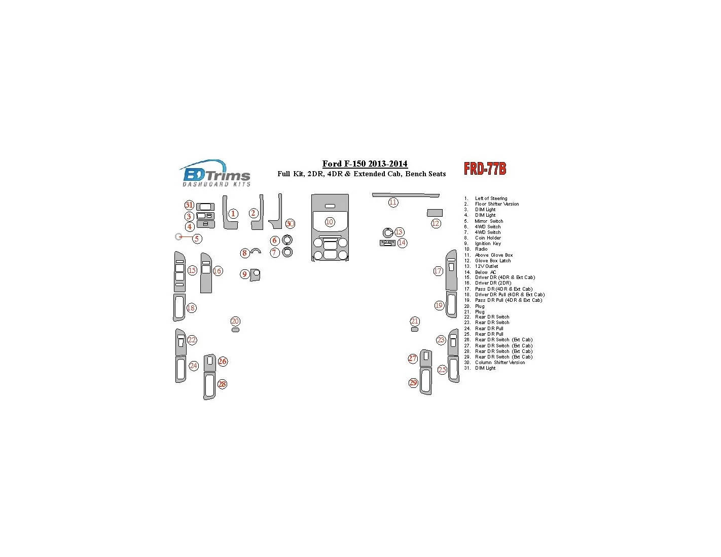 FORD Ford F-150 2013-UP Full Set, Driver Bench Interior BD Dash Trim Kit €59.99