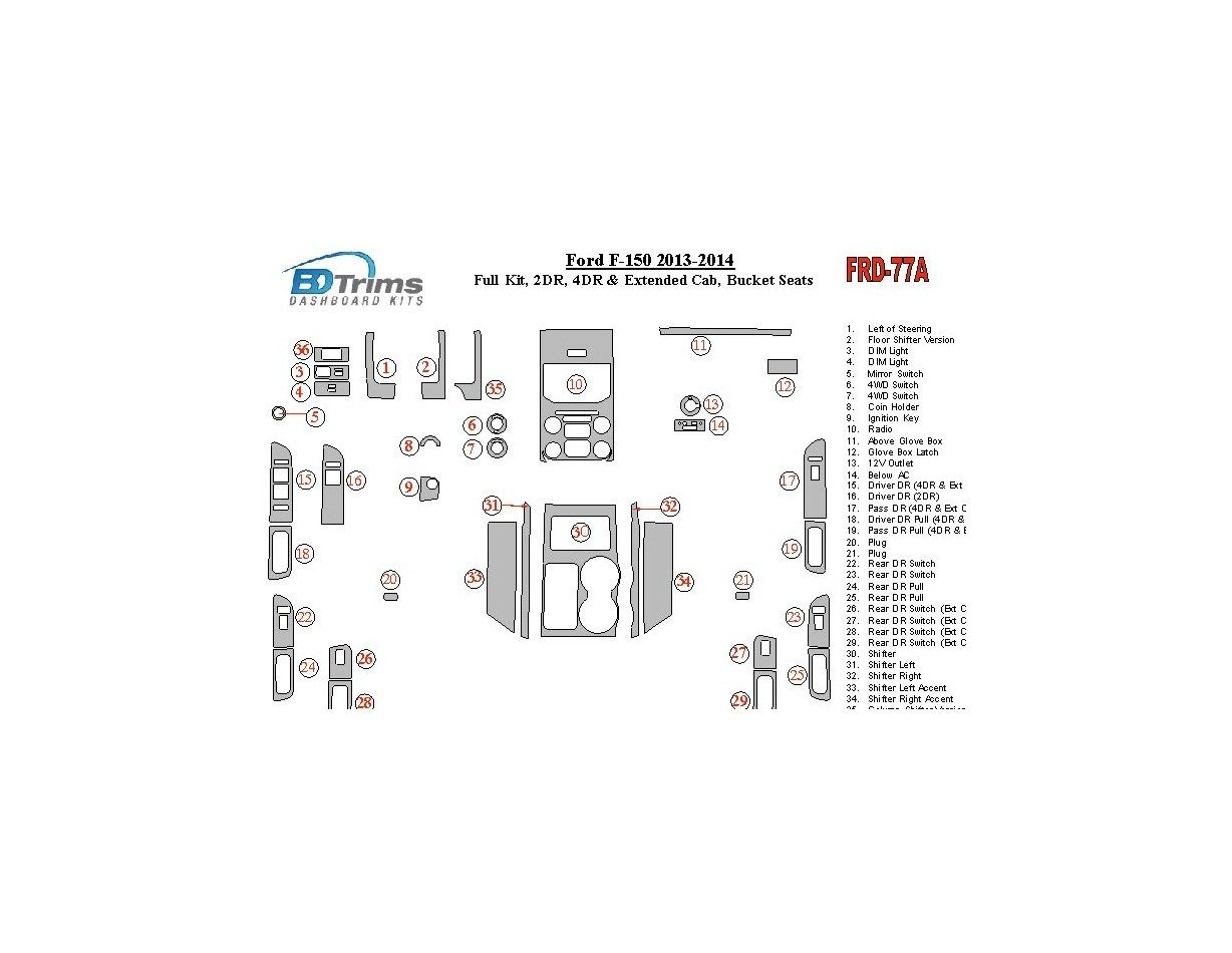 Ford F-150 2013-UP Voll Satz, Separated driver seats BD innenausstattung armaturendekor cockpit dekor - 1- Cockpit Dekor Innenra