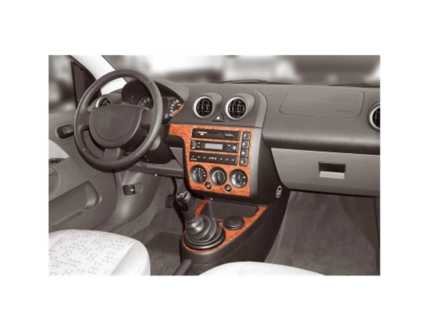 Ford Fiesta 03.02 - 08.05 3D Inleg dashboard Interieurset aansluitend en pasgemaakt op he 7 -Teile