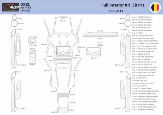 Opel Antara 2006-2015 Inleg dashboard Interieurset aansluitend en pasgemaakt 38 Delen