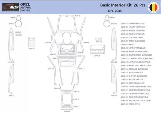 Opel Antara 2006-2015 Mittelkonsole Armaturendekor WHZ Cockpit Dekor 26 Teilige - 1- Cockpit Dekor Innenraum