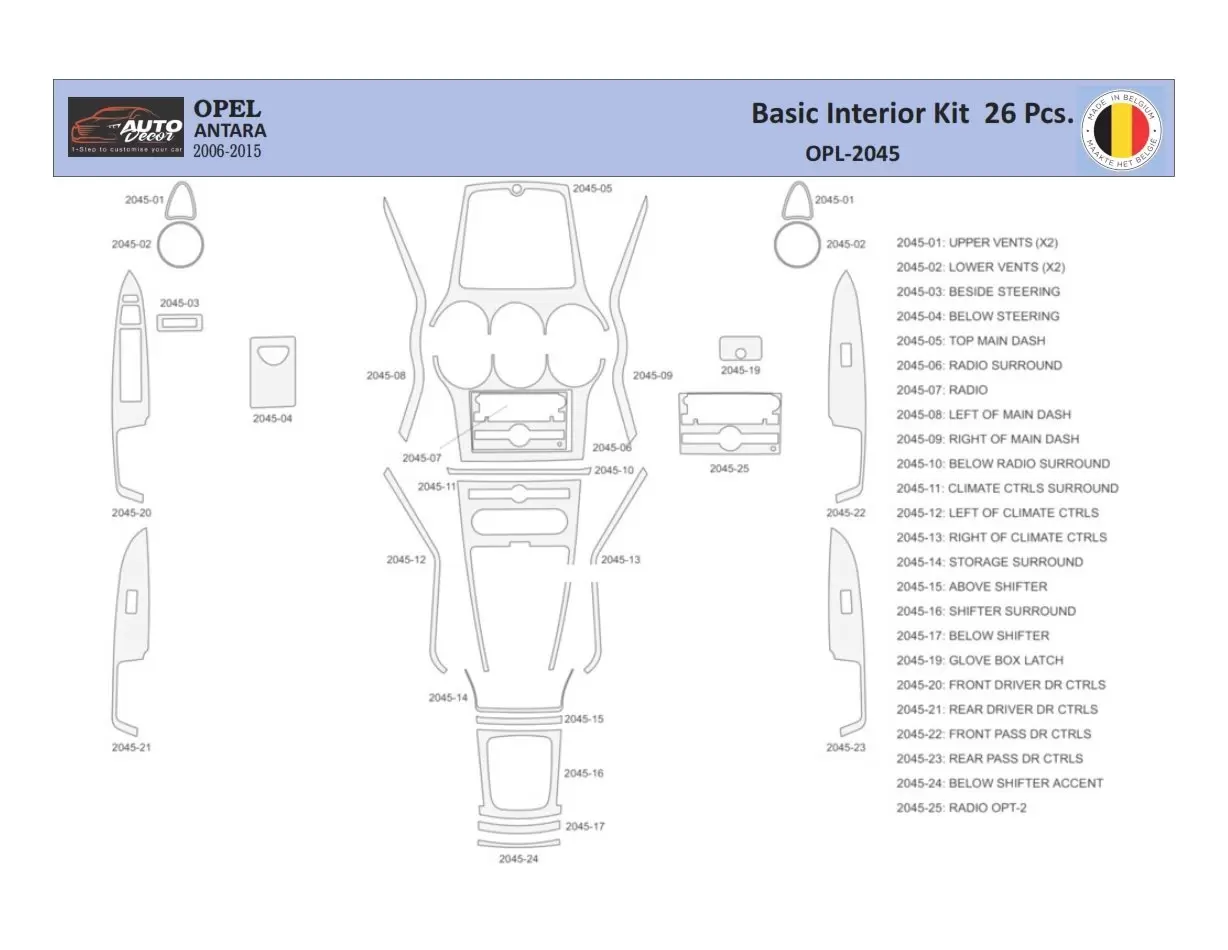 Opel Antara 2006-2015 Mittelkonsole Armaturendekor WHZ Cockpit Dekor 26 Teilige - 1- Cockpit Dekor Innenraum