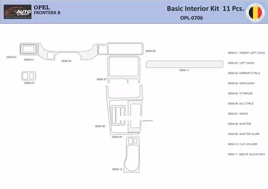 Opel Frontera B1998-2004 Decor de carlinga su interior del coche 11 Partes