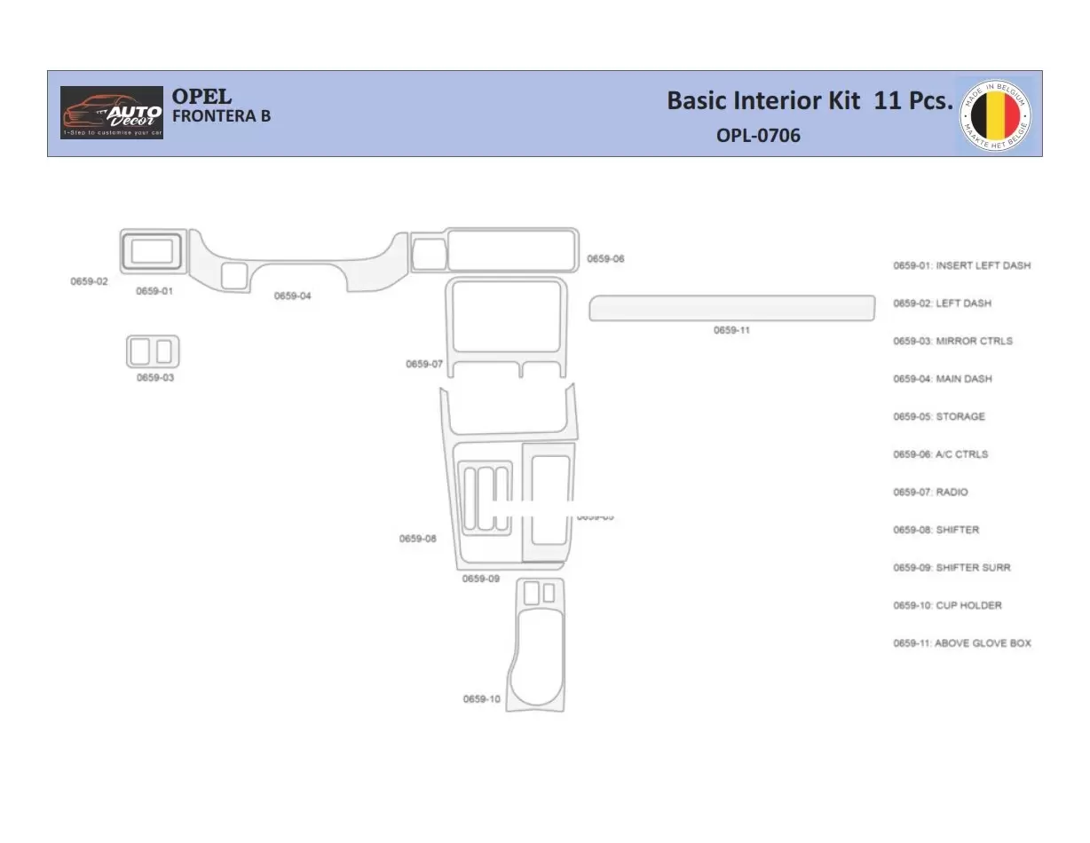 Opel Frontera B1998-2004 Decor de carlinga su interior del coche 11 Partes