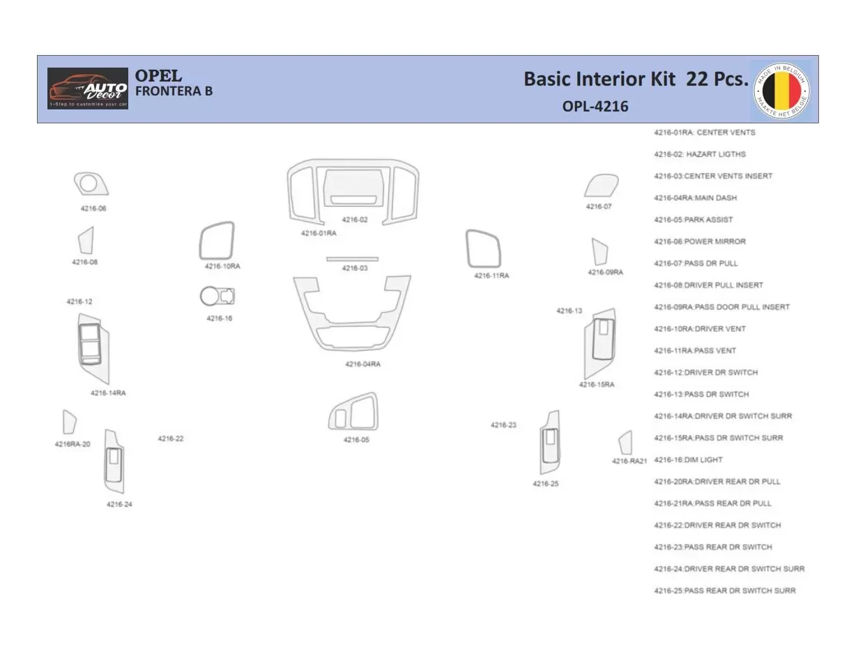 Opel Insignia 2008-2013 Interior WHZ Dashboard trim kit 22 Parts