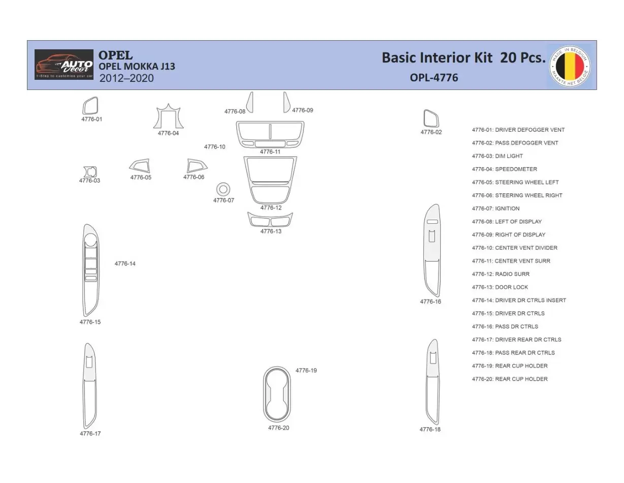 Opel Mokka 2012-2017 Interior WHZ Dashboard trim kit 20 Parts
