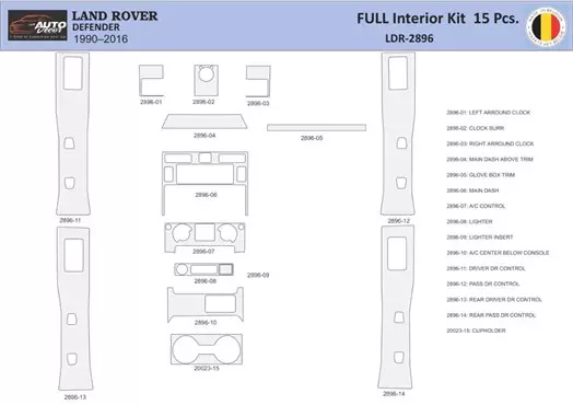 Land Rover Defender 2008 Inleg dashboard Interieurset aansluitend en pasgemaakt 15 Delen