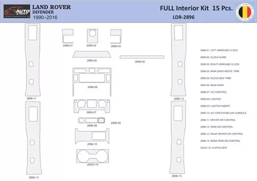 Land Rover Defender 2008 Interior WHZ Dashboard trim kit 15 Parts