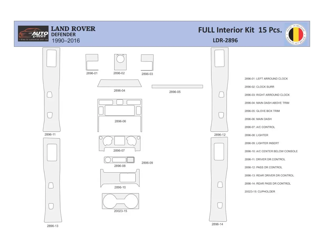 Land Rover Defender 2008 Kit la décoration du tableau de bord 15 Pièce - 1 - habillage decor de tableau de bord