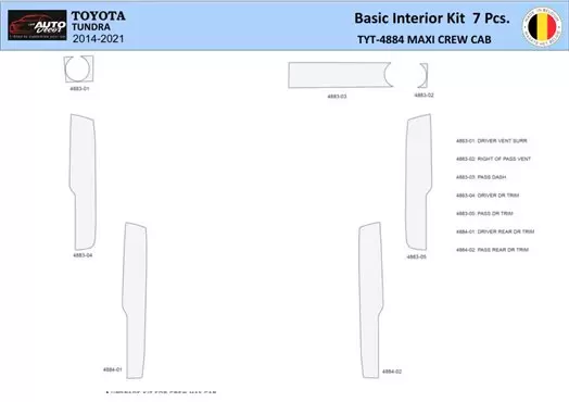 Toyota Tundra 2014-2021 Interior WHZ Kit de molduras de tablero 7 piezas