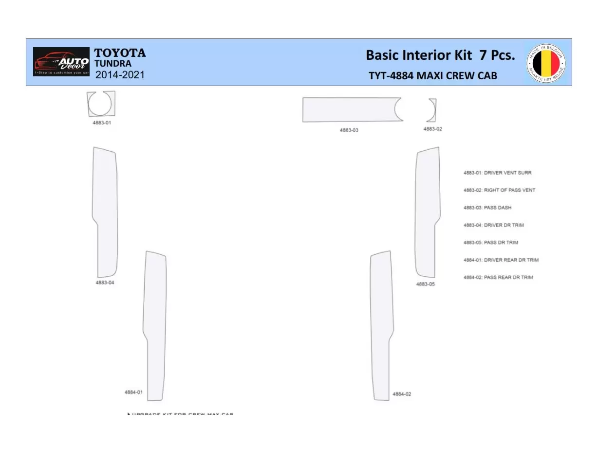 Toyota Tundra 2014-2021 Interior WHZ Kit de molduras de tablero 7 piezas