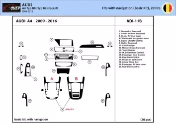 Audi A4 B8 Typ 8K 2009-2015 3D Interior Dashboard Trim Kit Dash Trim Dekor 20-Parts