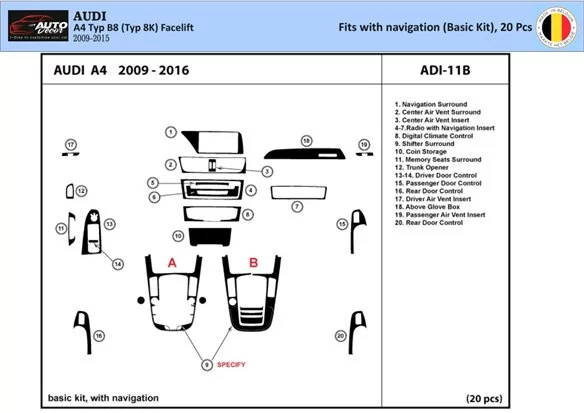 Audi A4 B8 Typ 8K 2009-2015 3D Decor de carlinga su interior del coche 3