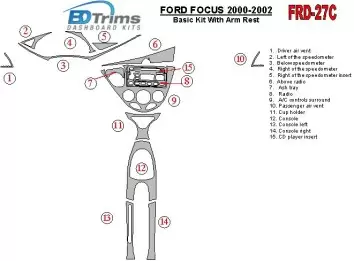 Ford Focus 2000-2002 Basic Set, With Arm Rest, 2&4 Doors, 14 Parts set BD Interieur Dashboard Bekleding Volhouder