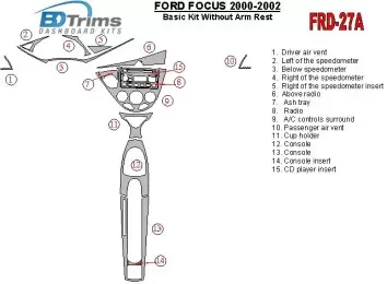 Ford Focus 2000-2002 Basic Set, Without Armrest, 2&4 Doors, 14 Parts set BD Interieur Dashboard Bekleding Volhouder