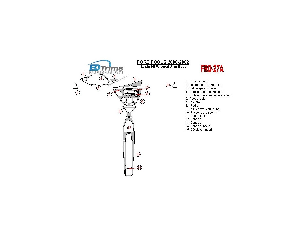 Ford Focus 2000-2002 Basic Set, Without Armrest, 2&4 Doors, 14 Parts set Decor de carlinga su interior