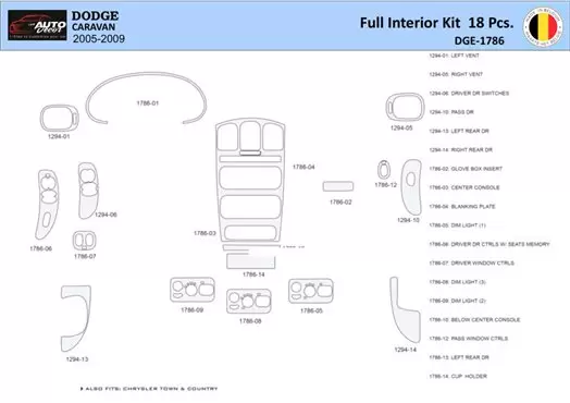 Dodge Caravan 2005-2007 Interior WHZ Dashboard trim kit 18 Parts