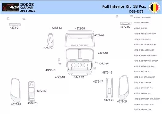 Dodge Caravan 2008-2016 Decor de carlinga su interior del coche 18 Partes