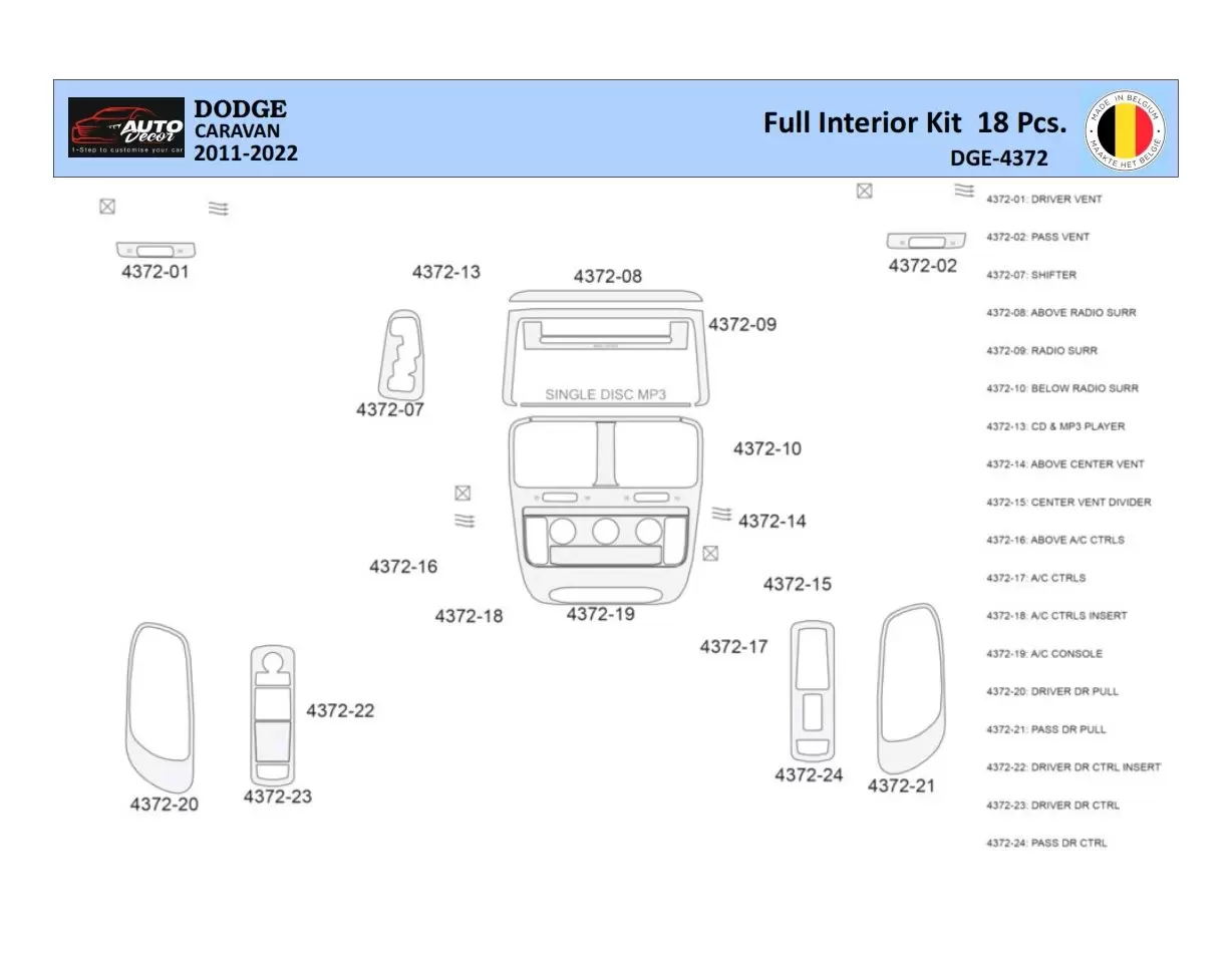 Dodge Caravan 2008-2016 Inleg dashboard Interieurset aansluitend en pasgemaakt 18 Delen