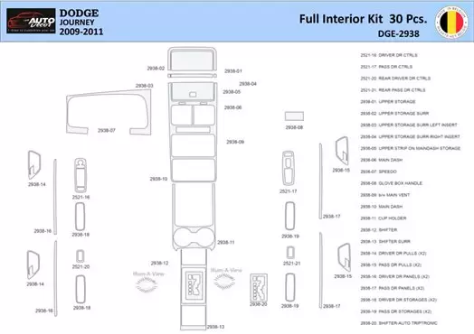 Dodge Journey 2009-2011 Interior WHZ Dashboard trim kit 30 Parts