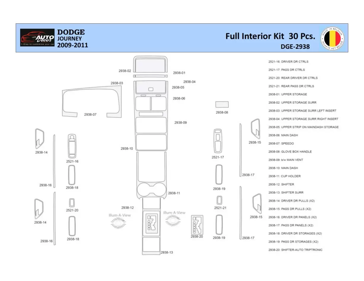 Dodge Journey 2009-2011 Interior WHZ Dashboard trim kit 30 Parts