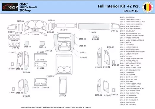 GMC Yukon 2007-2014 Decor de carlinga su interior del coche 42 Partes