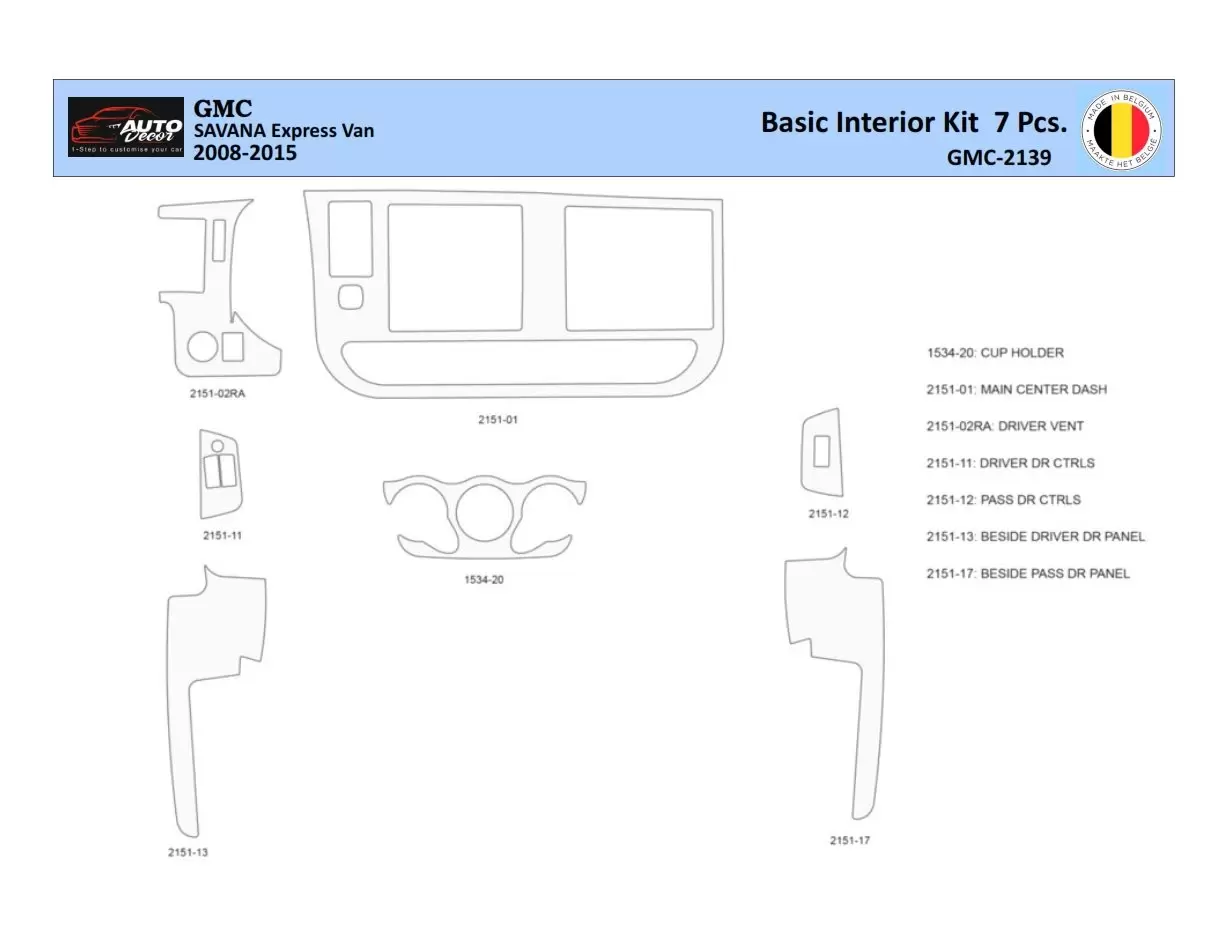 GMC Savana 2008-2020 Decor de carlinga su interior del coche 7 Partes