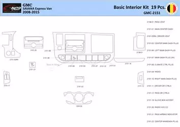 GMC Savana 2008-2020 Kit rivestimento cruscotto interno WHZ 19 pezzi