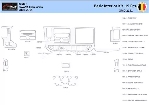 GMC Savana 2008-2020 Inleg dashboard Interieurset aansluitend en pasgemaakt 19 Delen
