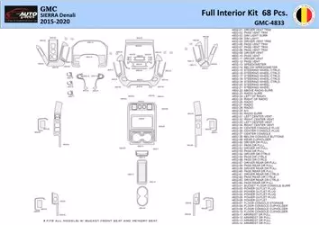 GMC Sierra 2014-2018 Interior WHZ Dashboard trim kit 68 Parts
