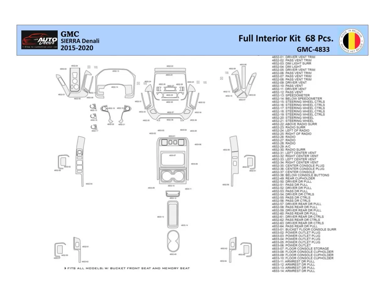 GMC Sierra 2014-2018 Inleg dashboard Interieurset aansluitend en pasgemaakt 68 Delen