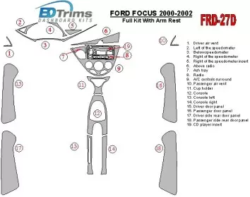 Ford Focus 2000-2002 Full Set, With Arm Rest, 4 Doors, 18 Parts set Decor de carlinga su interior