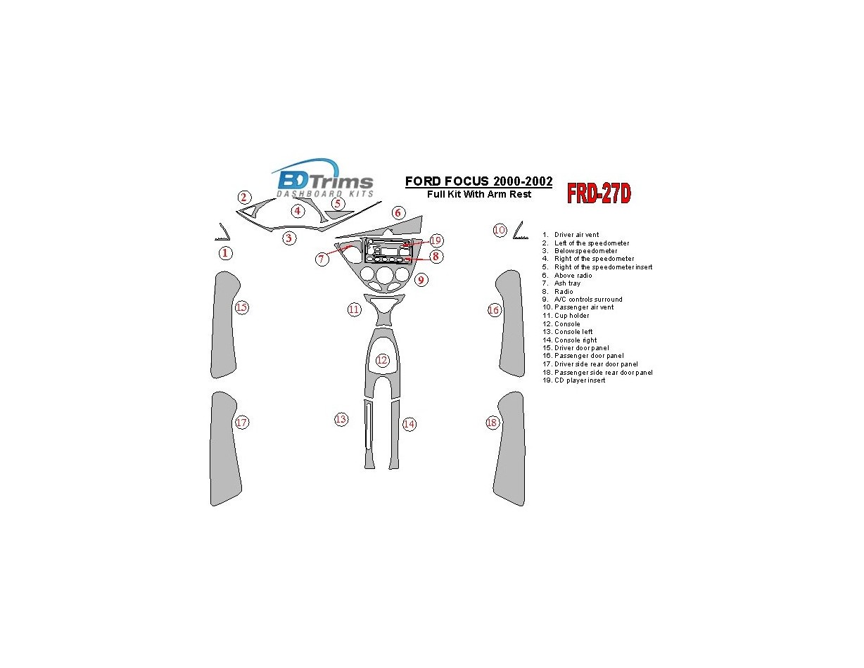 Ford Focus 2000-2002 Voll Satz, With Arm Rest, 4 Doors, 18 Parts set BD innenausstattung armaturendekor cockpit dekor - 1- Cockp
