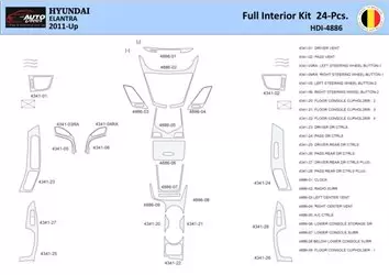 Hyundai Elantra 2010-2015 Decor de carlinga su interior del coche 24 Partes