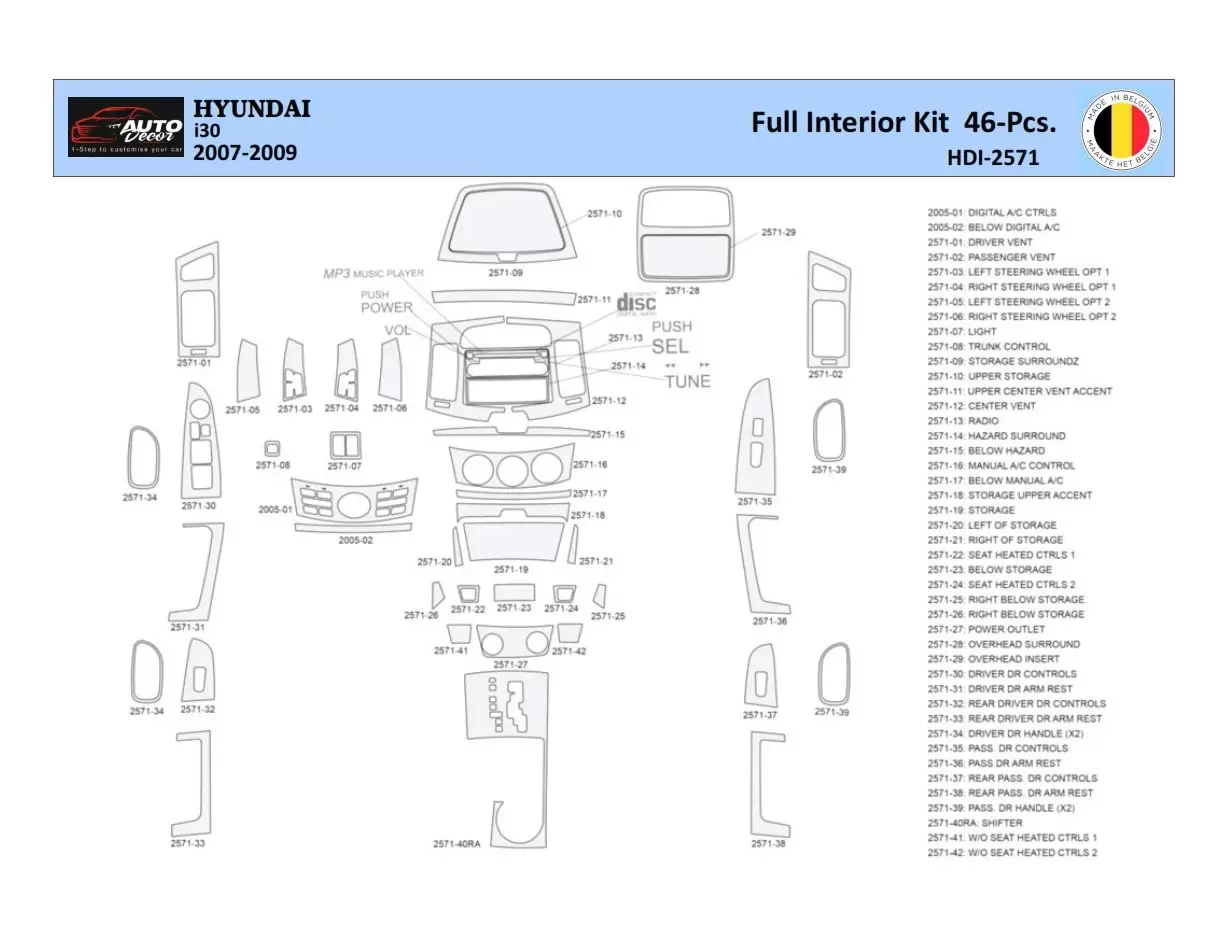Hyundai i30 2007-2009 Decor de carlinga su interior del coche 46 Partes