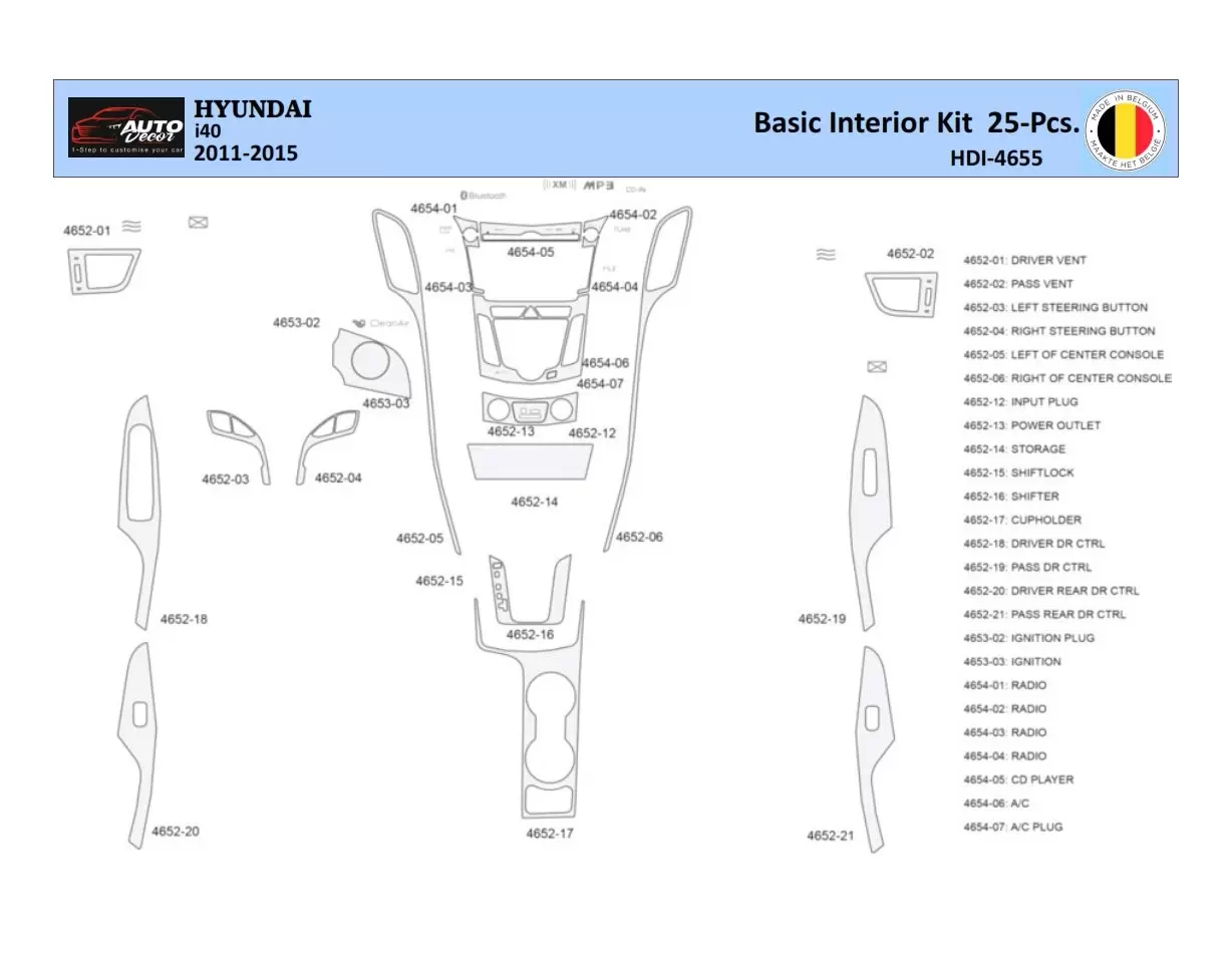 Hyundai i40 2011-2015 Decor de carlinga su interior del coche 25 Partes