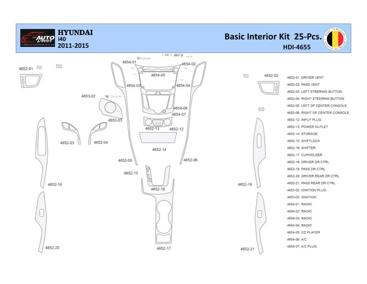 Hyundai i40 2011-2015 Kit la décoration du tableau de bord 25 Pièce - 1 - habillage decor de tableau de bord