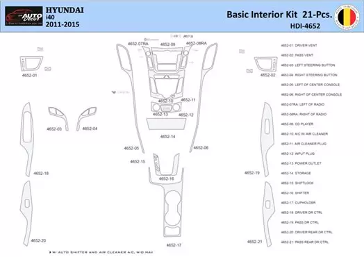 Hyundai i40 2011-2015 Kit la décoration du tableau de bord 21 Pièce - 1 - habillage decor de tableau de bord