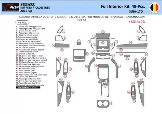 Subaru Impreza Crosstreck 2018-2022 Inleg dashboard Interieurset aansluitend en pasgemaakt Delen