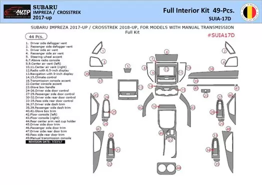 Subaru Impreza Crosstreck 2018-2022 Interior WHZ Dashboard trim kit Parts