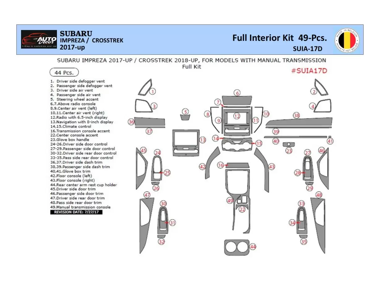 Subaru Impreza Crosstreck 2018-2022 Interior WHZ Dashboard trim kit Parts