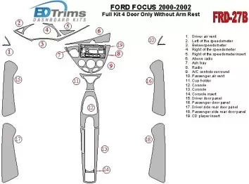 Ford Focus 2000-2002 Full Set, Without Armrest, 4 Doors, 18 Parts set BD Interieur Dashboard Bekleding Volhouder