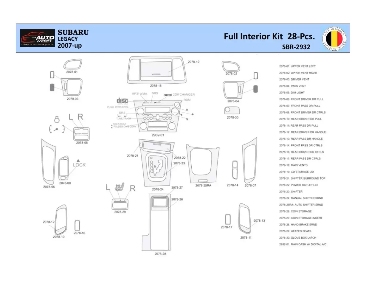 Subaru Legacy 2007 Interior WHZ Dashboard trim kit 28 Parts