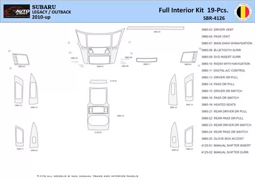 Subaru Legacy-Outback 2010 Interior WHZ Dashboard trim kit 19 Parts