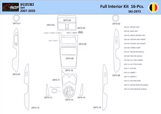 Suzuki SX4 2007 Interior WHZ Dashboard trim kit 16 Parts